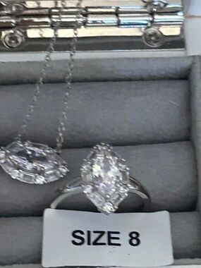 Charmed Aroma - Marquise Solitaire Crystal Ring & Necklace in Silver Tone